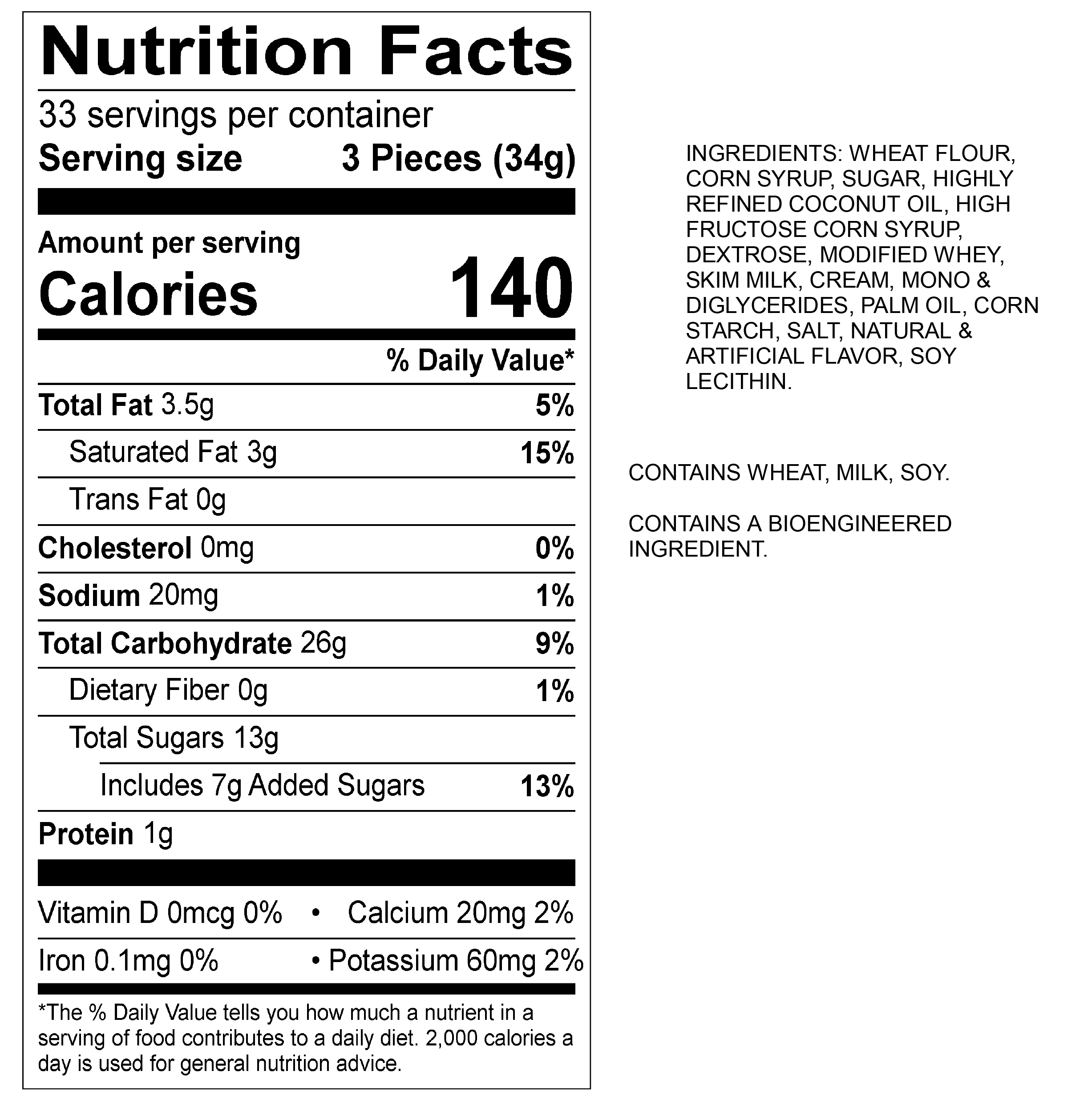 caramel nutrition label